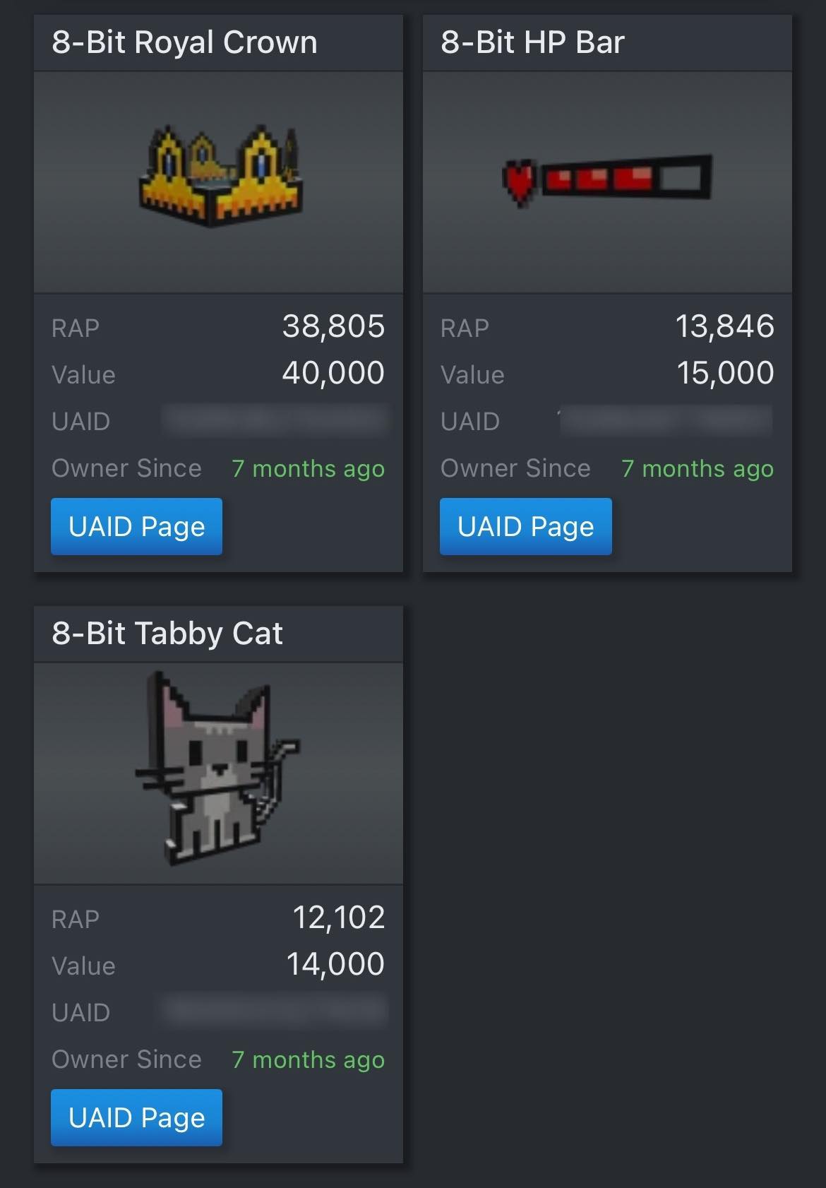WTS 8 BIT ITEM ROBLOX, NET (take all)